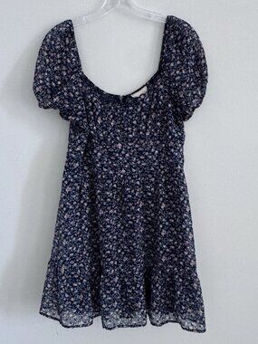Altar’d State Navy Floral Puff-Sleeve Mini Dress